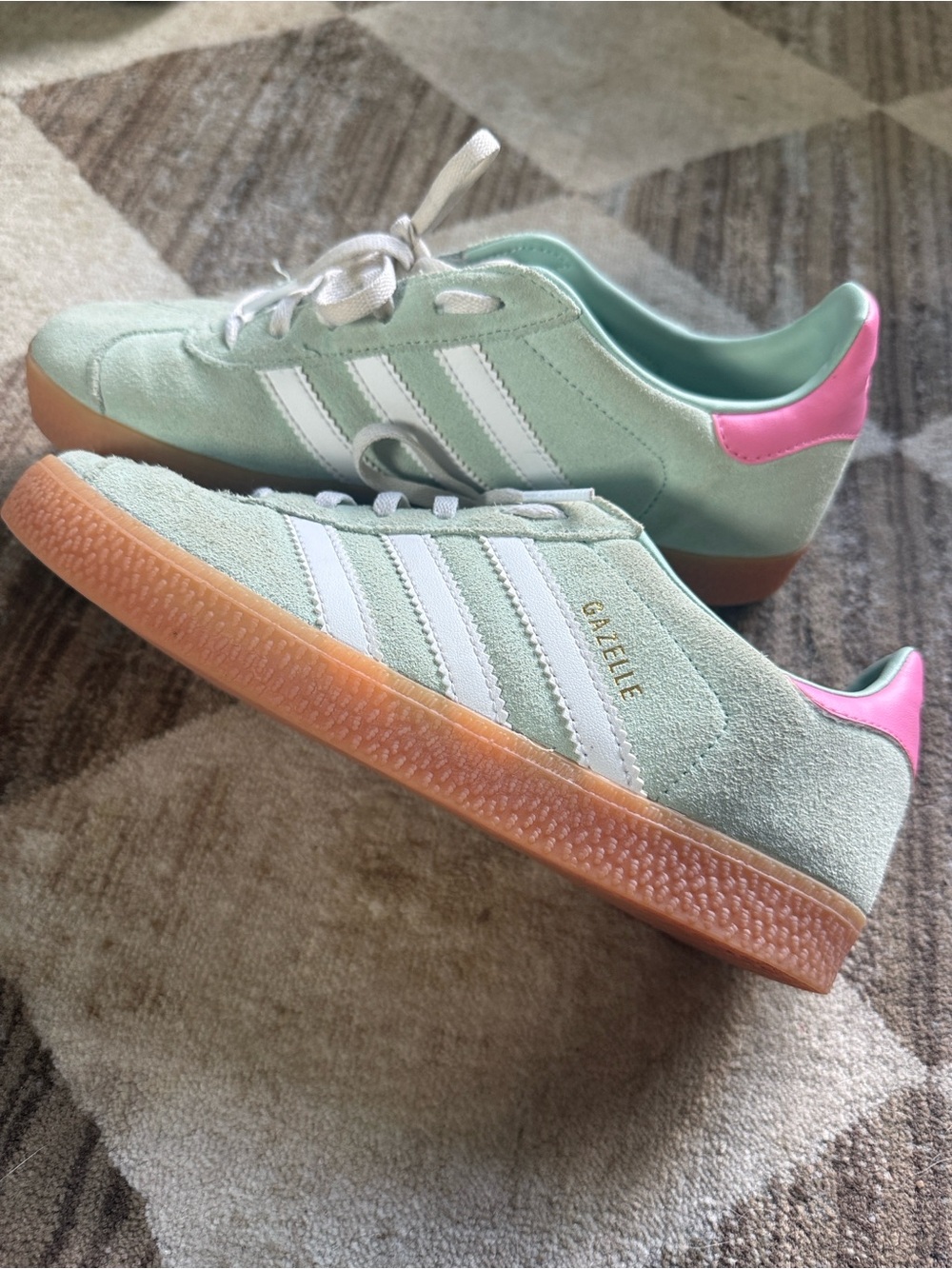 Adidas Gazelle Kids Sneakers Mint Green, White & Pink with Gum Sole